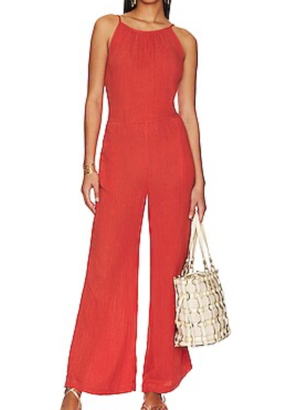 Bella dahl Halter Wide-Leg Jumpsuit in Coral Red